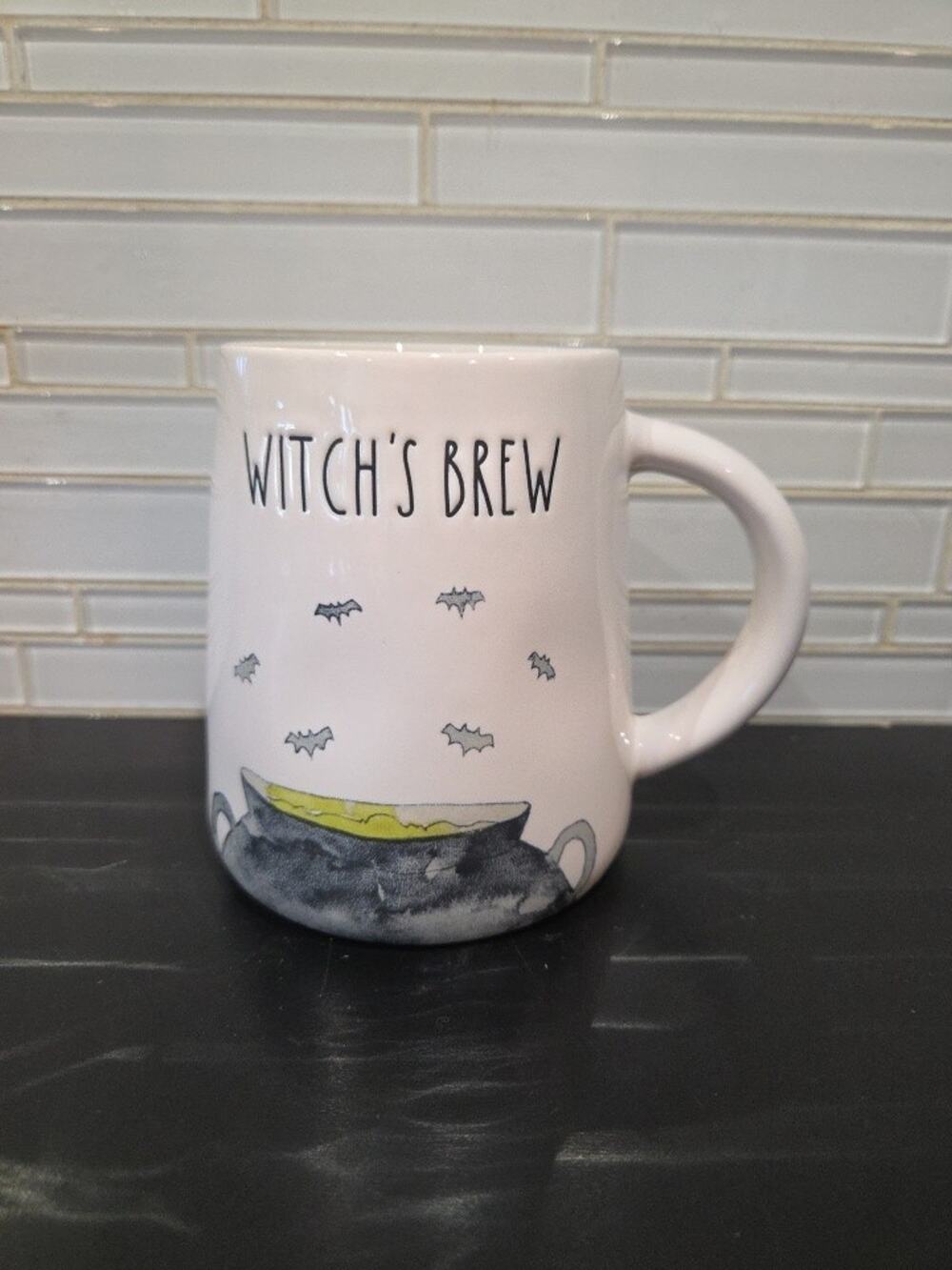 Halloween Witch's Brew Mug Rae Dunn Cauldron Artisan Magenta Watercolor Bats